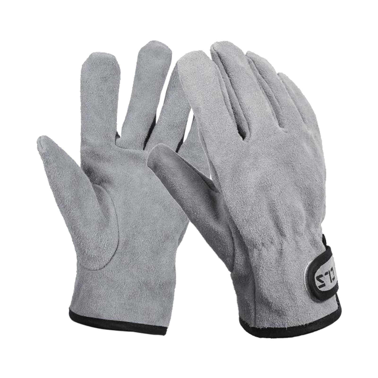 Leather Work Gloves Durable Heat Resistance Glove for Gardening Cutting Construction Farm Motorcycle with Elastic Wrist Gray