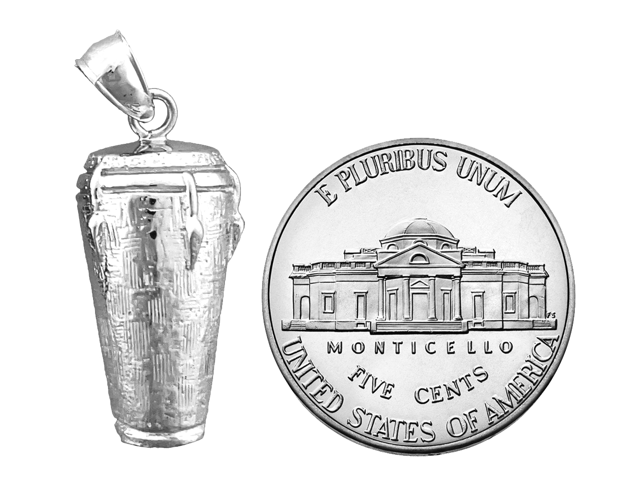 Rhodium Plated 925 Sterling Silver Conga Drum Charm