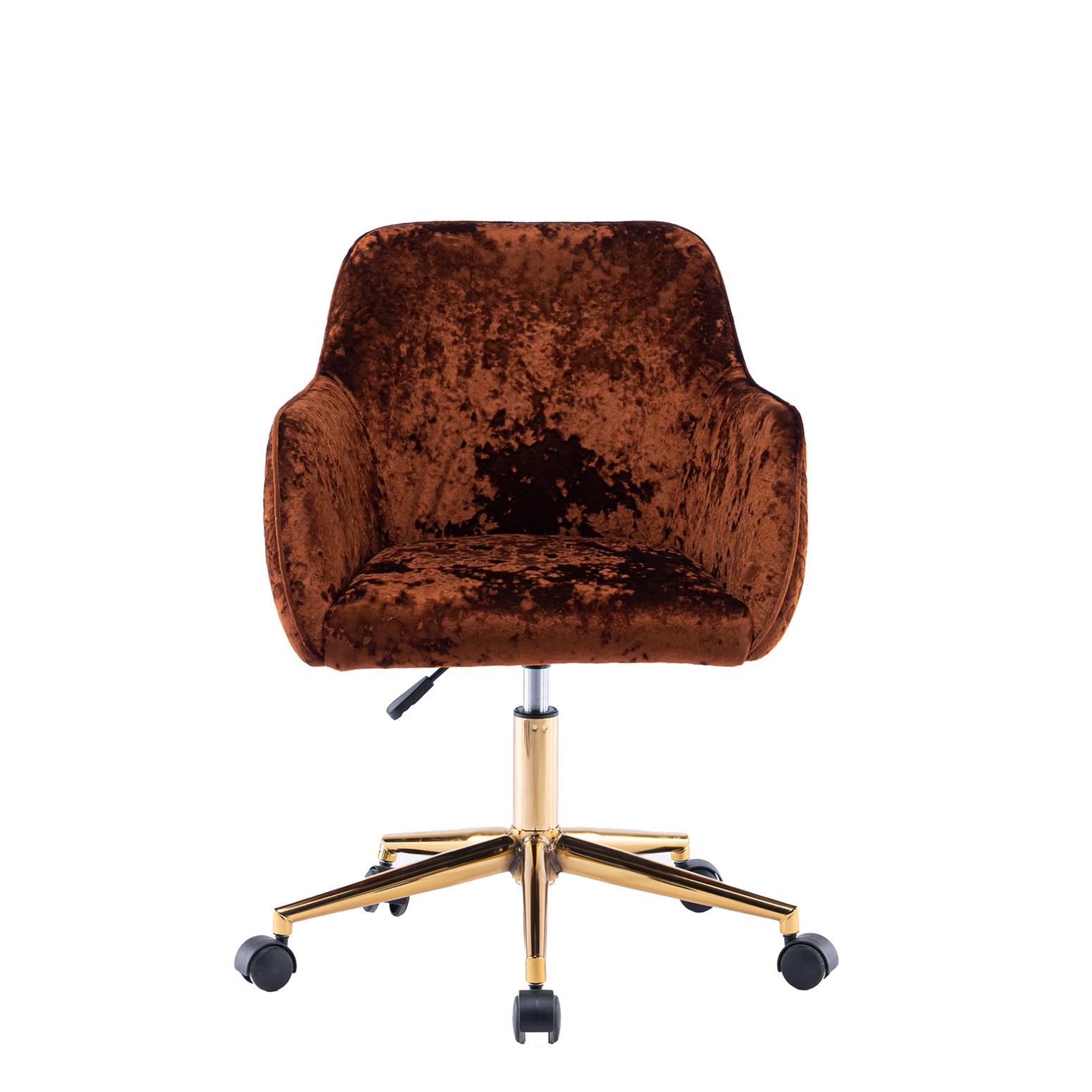 Modern Velvet Office Chair With Wheels And Gold Metal Legs Adjustable Height 360 Revolving