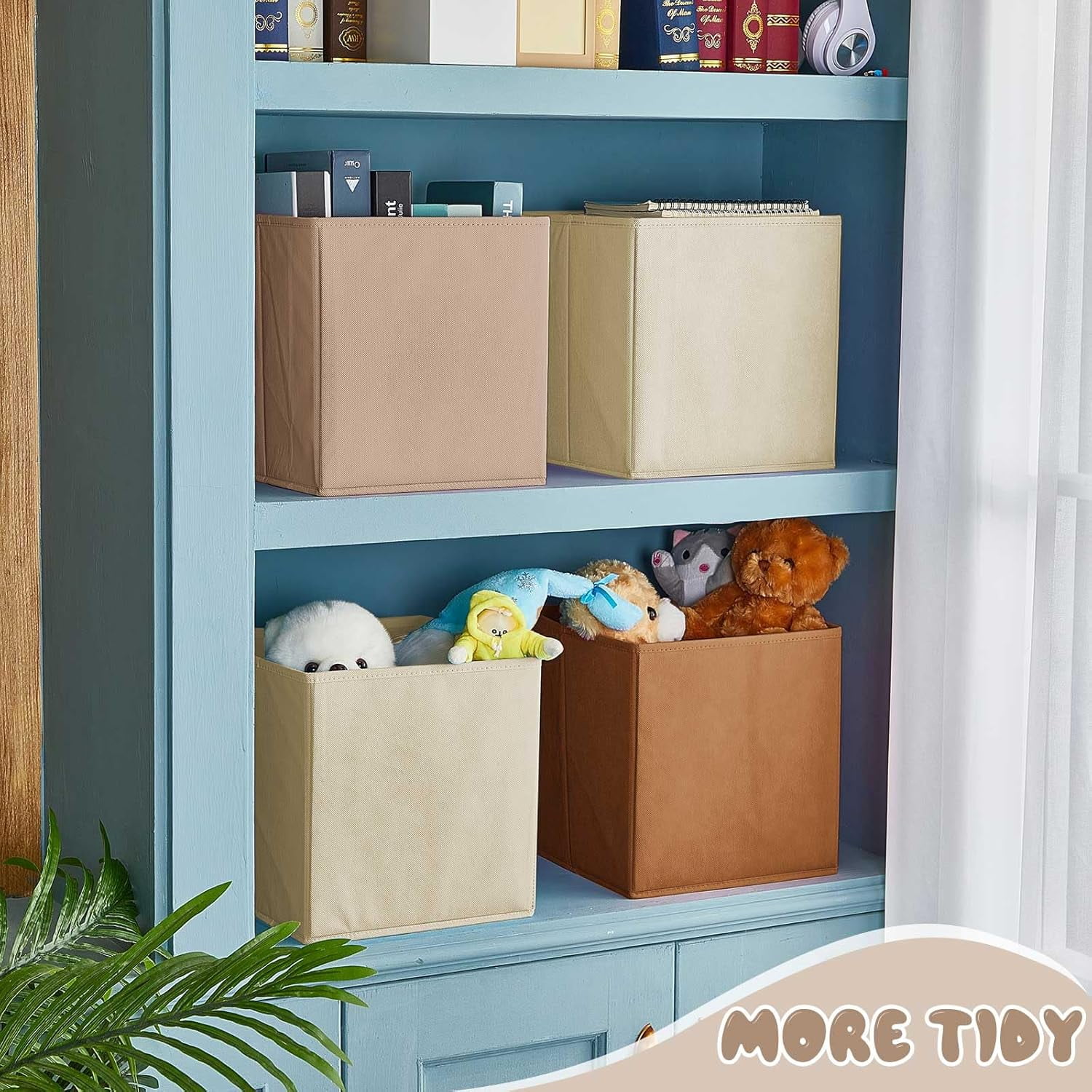 12 Pcs Cube Storage Bin 11'' Collapsible Storage Cubes for Classroom Foldable Cube Storage Organizer Bins Fabric Bins Storage Basket Fabric Cubby Boxes for Shelf(Beige, Khaki, Brown)