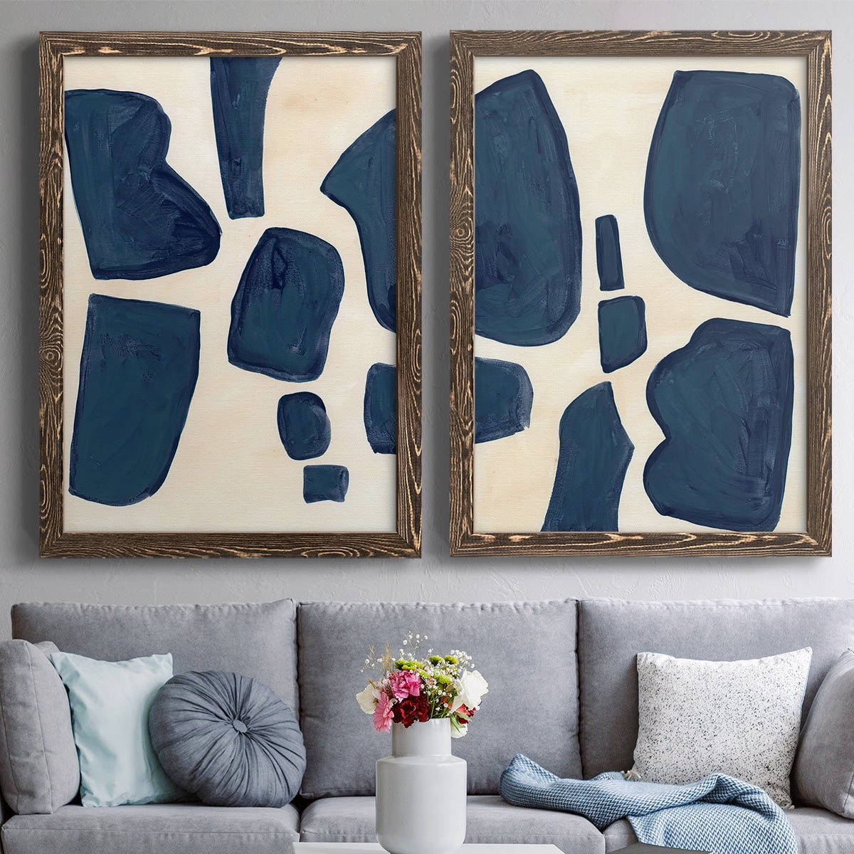 Blue Pieces I - Premium Framed Canvas 2 Piece Set - Ready to Hang