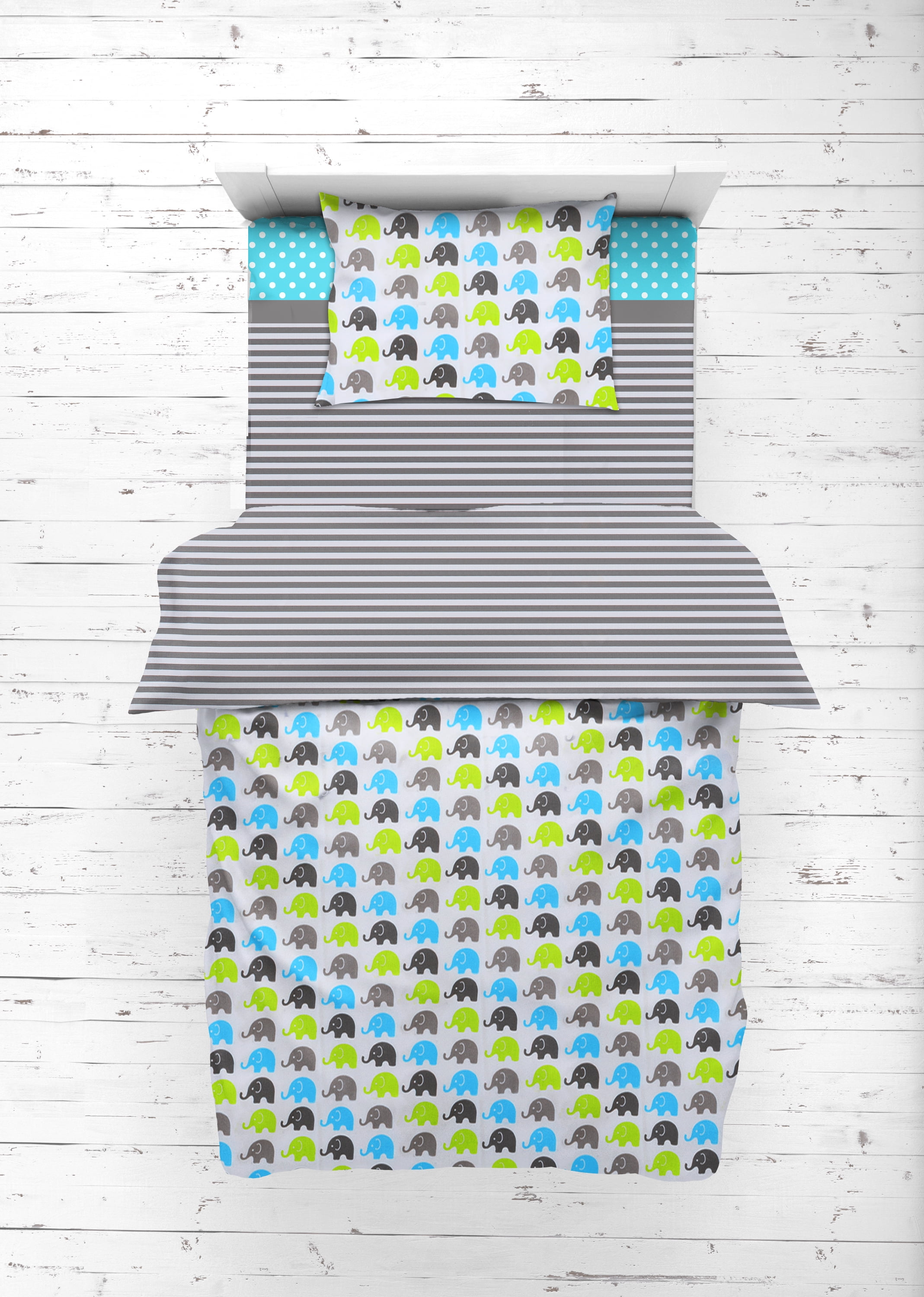 Bacati Elephants Aqua Lime Grey Toddler Sheet Set 3 ct Package