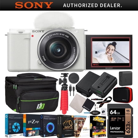 Sony ZV-E10 Mirrorless Alpha APS-C Vlog Camera & 16-50mm F3.5-5.6 Zoom Lens ILCZV-E10L/W Bundle + Deco Gear Case + Extra Battery + Photo Video Software & Accessories |Official Sony Partner|