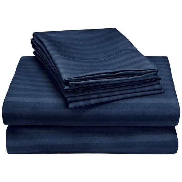 MÃ¥lÃ¸v Linen Bedding Series Sleeper Sofa Bed Sheet Set (Stripe) Egyptian Cotton 500 Thread Count Navy Blue (Full Size 54"x72"x 8")