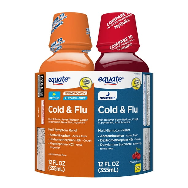 Equate Daytime & Nighttime Cold & Flu Relief; Cold Medicine Combination Pack,12 fl. Oz., 2 Pk