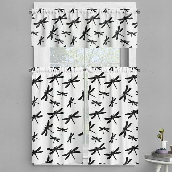 Ambesonne Dragonfly Valance & Curtain, Bold and Black, 55"x30", Black White