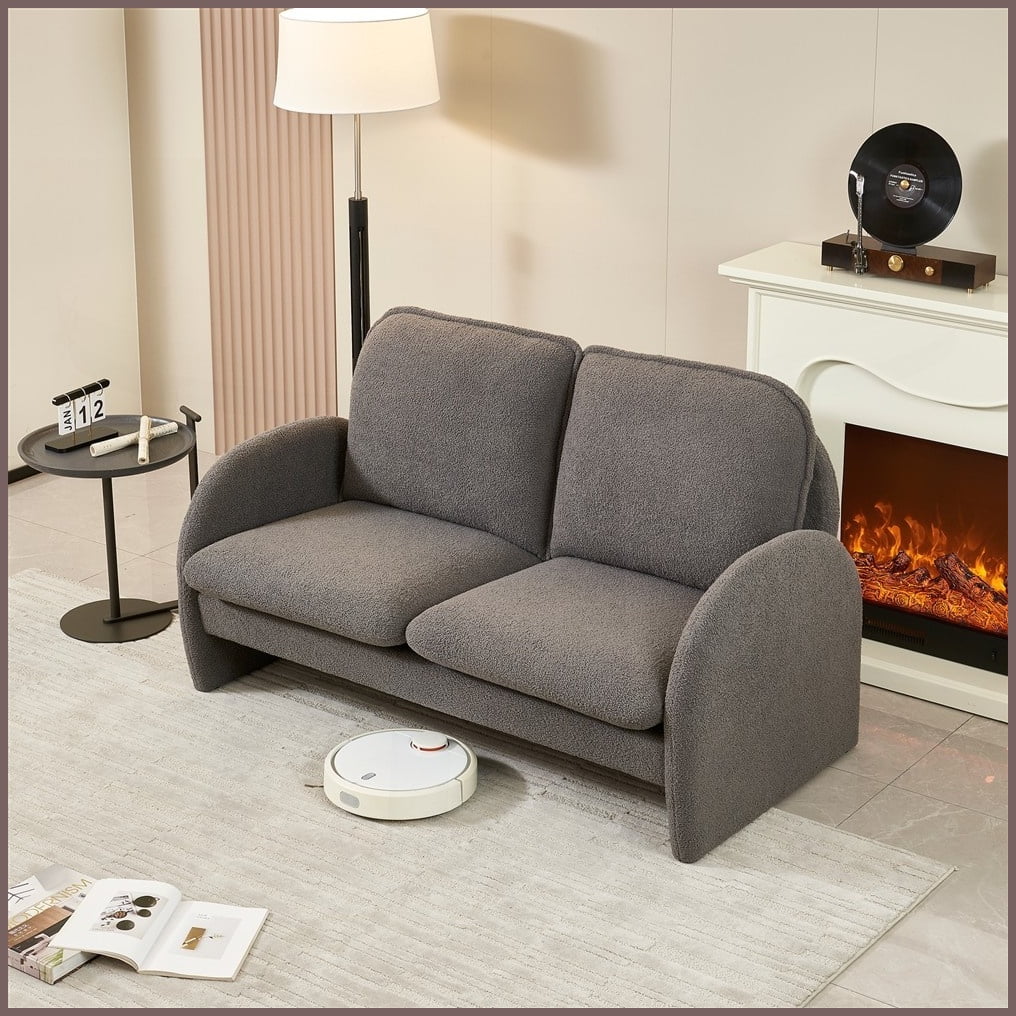 Modern 59" Sherpa Loveseat Sofa - Solid Wood Frame 2-Seater for Living Room, Apartment