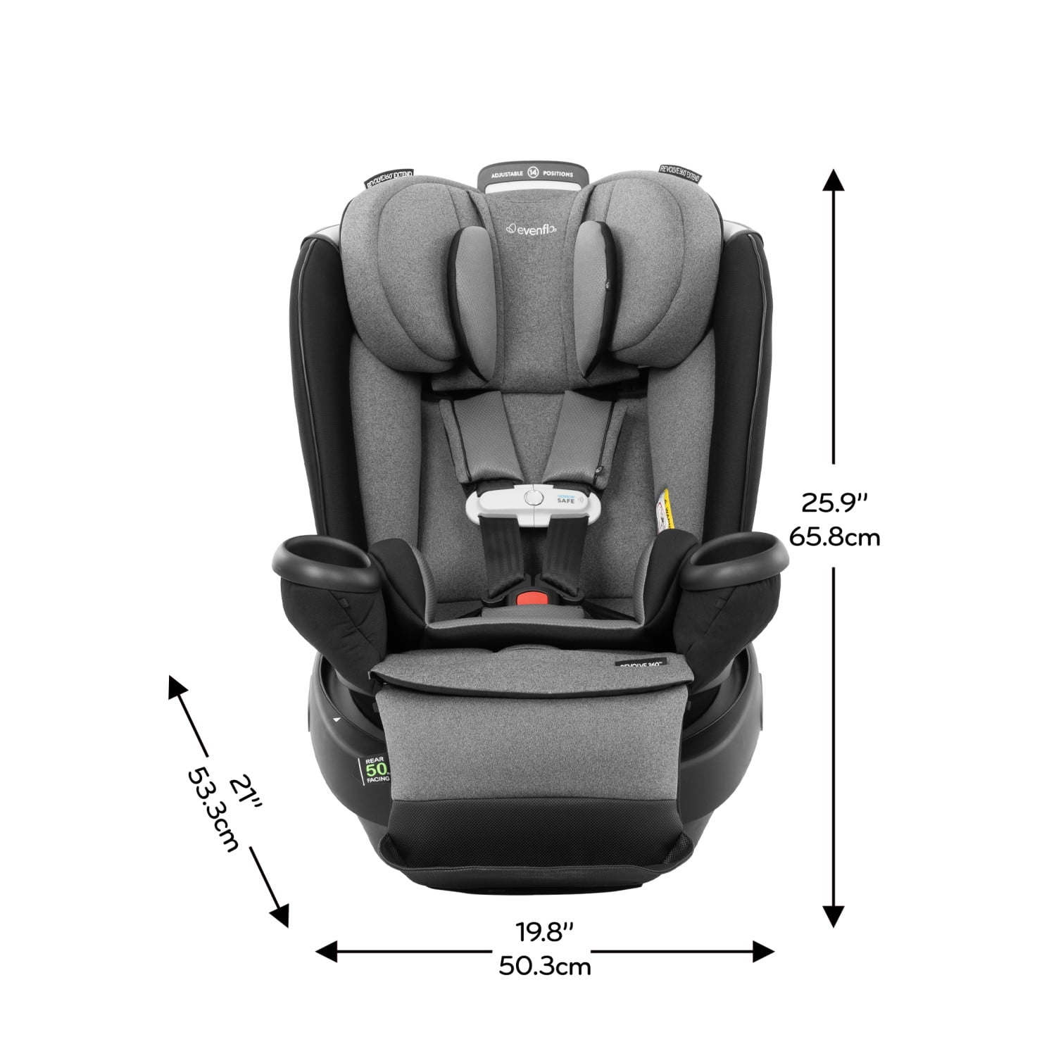 Evenflo Gold Revolve360 Extend All-in-One Rotational Car Seat with SensorSafe, Moonstone, Gray