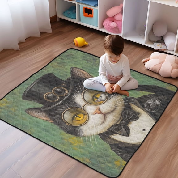 WOBOGO Handsome Milk Cow Cat Baby Playmats Extra Large Waterproof Rollable Activity Pads for Toddlers 50×50inch