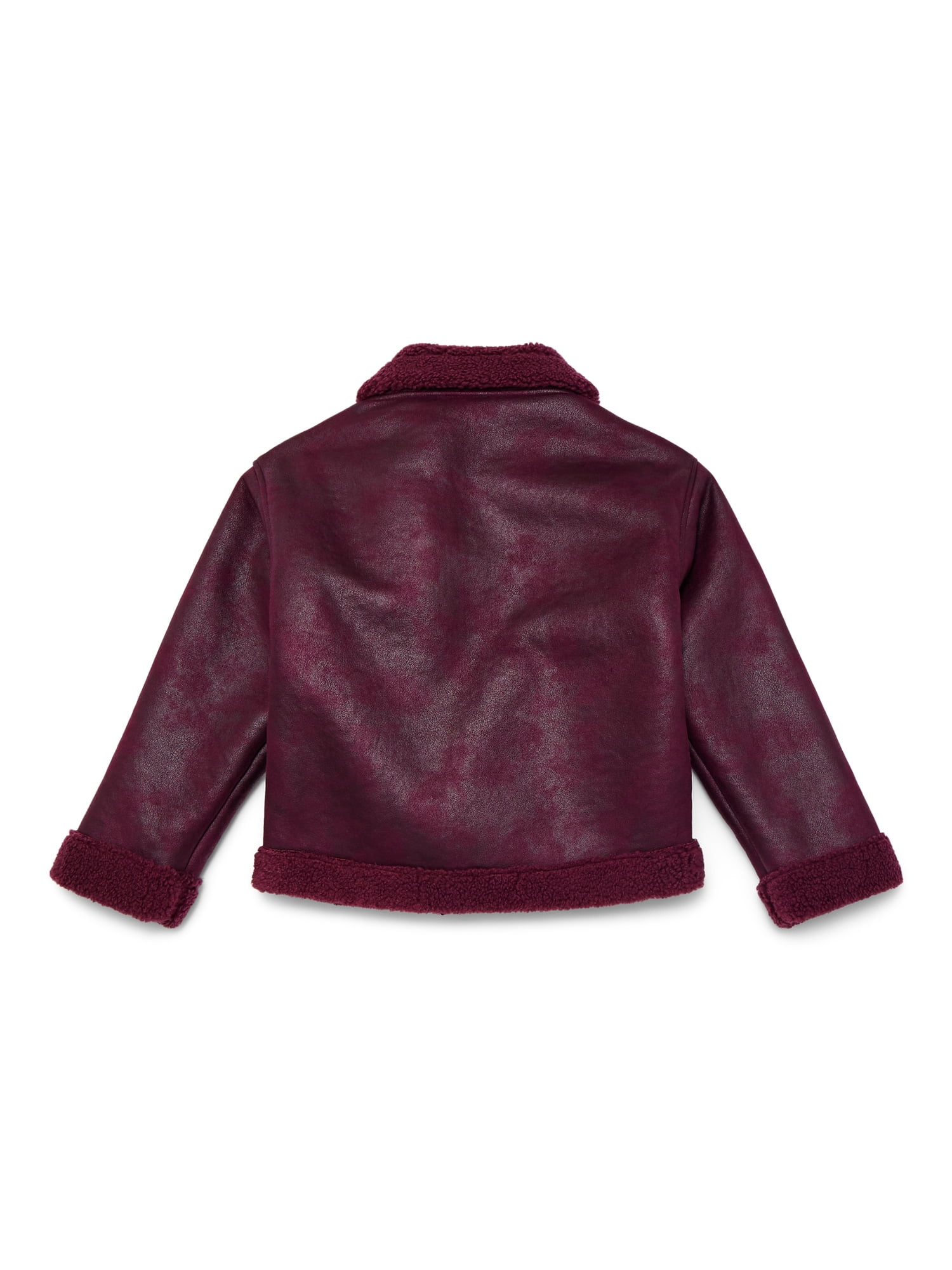 Weekend Academy Girls Faux Leather Biker Jacket with Faux Shearling Trim, Sizes 4-18