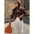 thumbnail image 4 of Elegante cárdigan de punto de un botón marrón para mujer, suéter suelto de manga larga con cuello en V liso, ropa de calle femenina de otoño 2024, 4 of 5