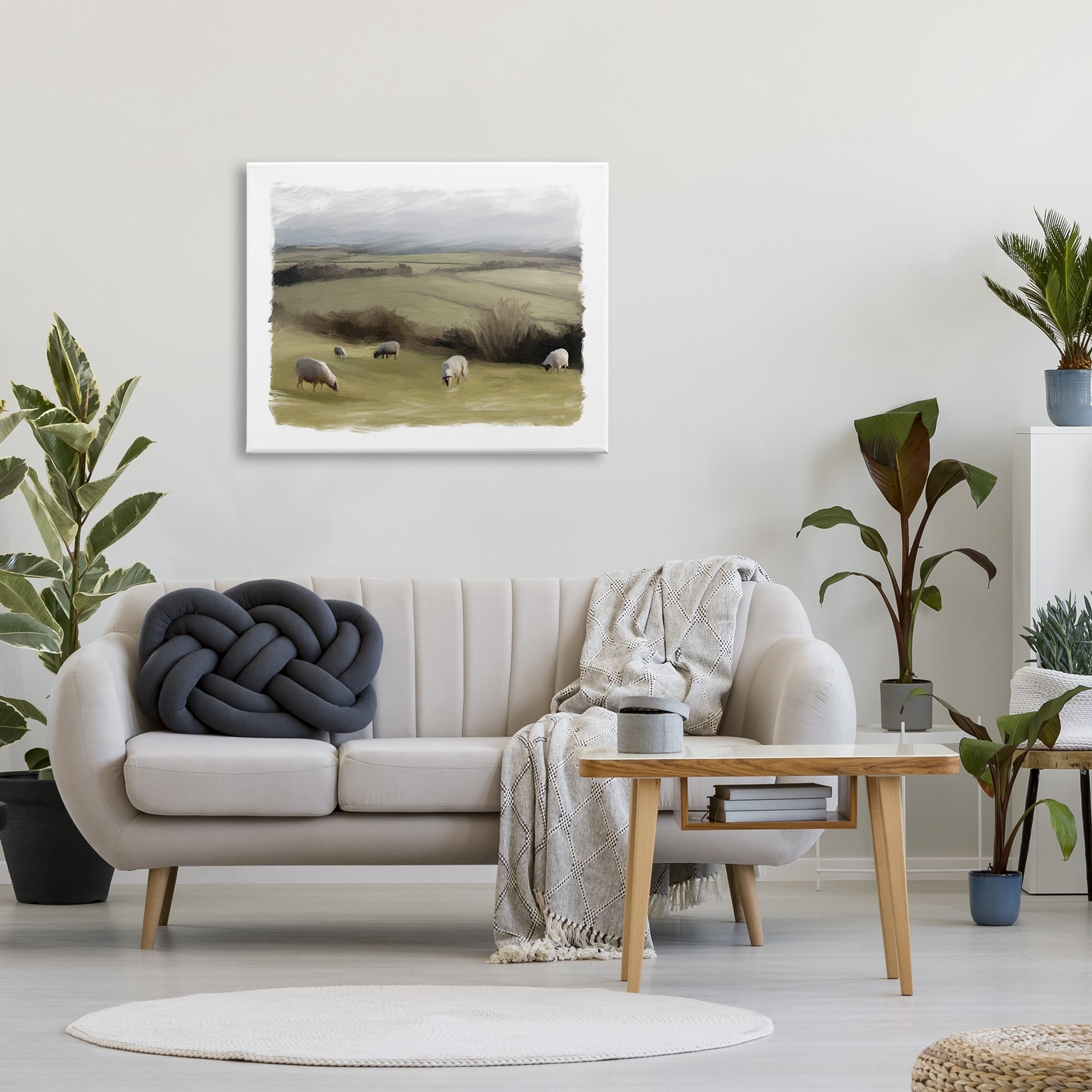 Stupell Grazing Sheep Herd Rural Fields Animals & Insects Painting Gallery Wrapped Canvas Print Wall Art