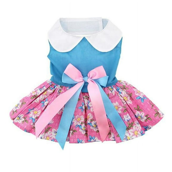Pink and Blue Plumeria Dog Harness Dress by Doggie Design - Small