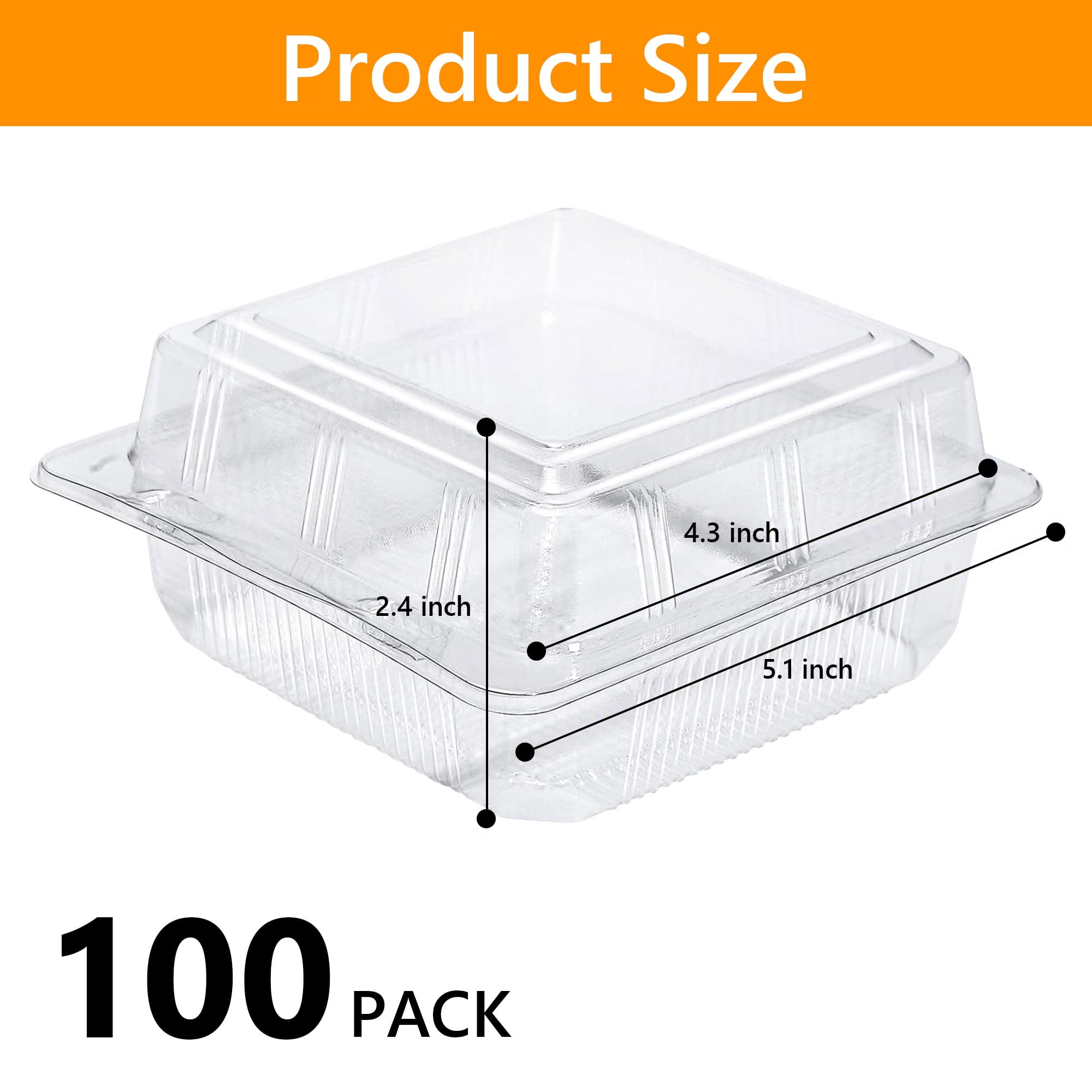 Tripumer 100 PCS Clear Plastic Food Containers Square Hinged Takeaway Containers Disposable Cake Containers with Lids Stackable Lunch Boxes Suitable for Salads Pasta Sandwiches Cookies