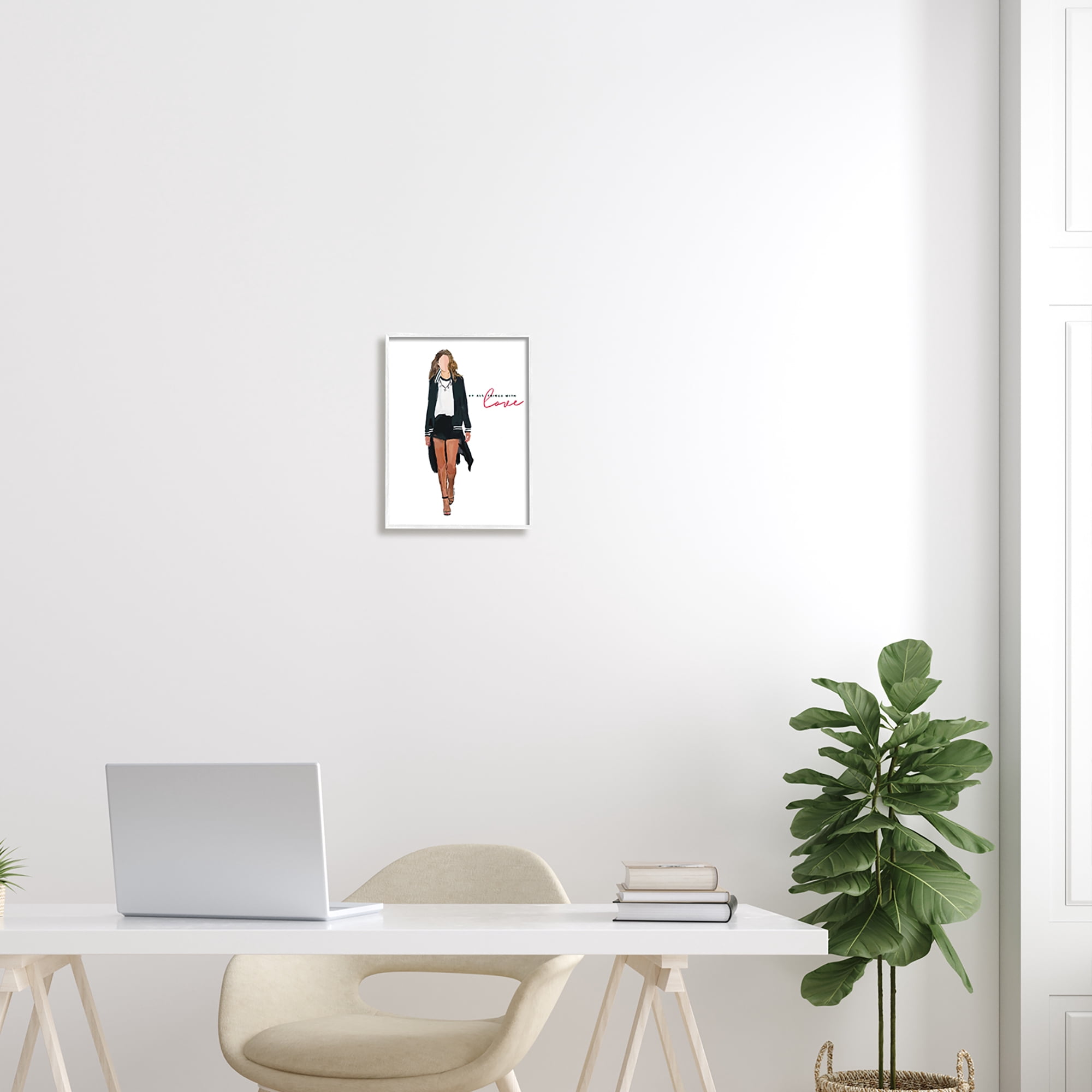 Stupell Industries All Things With Love Inspiring Glam Fashion Woman Graphic Art White Framed Art Print Wall Art, Design by Amelia Noyes