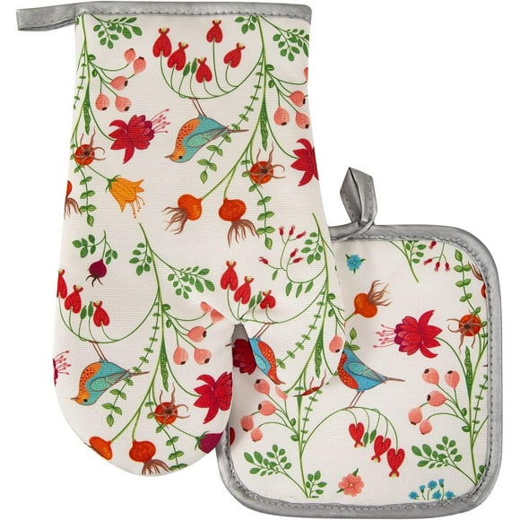 czcpp-Kitchen Oven Mitts and Pot Holders Sets,The Pioneer Woman Flower Bird Print Oven Gloves and Potholders,Heat-Resistant Oven Gloves and Hot Pads,Pioneer Woman Kitchen Accessories,Gifts for Women
