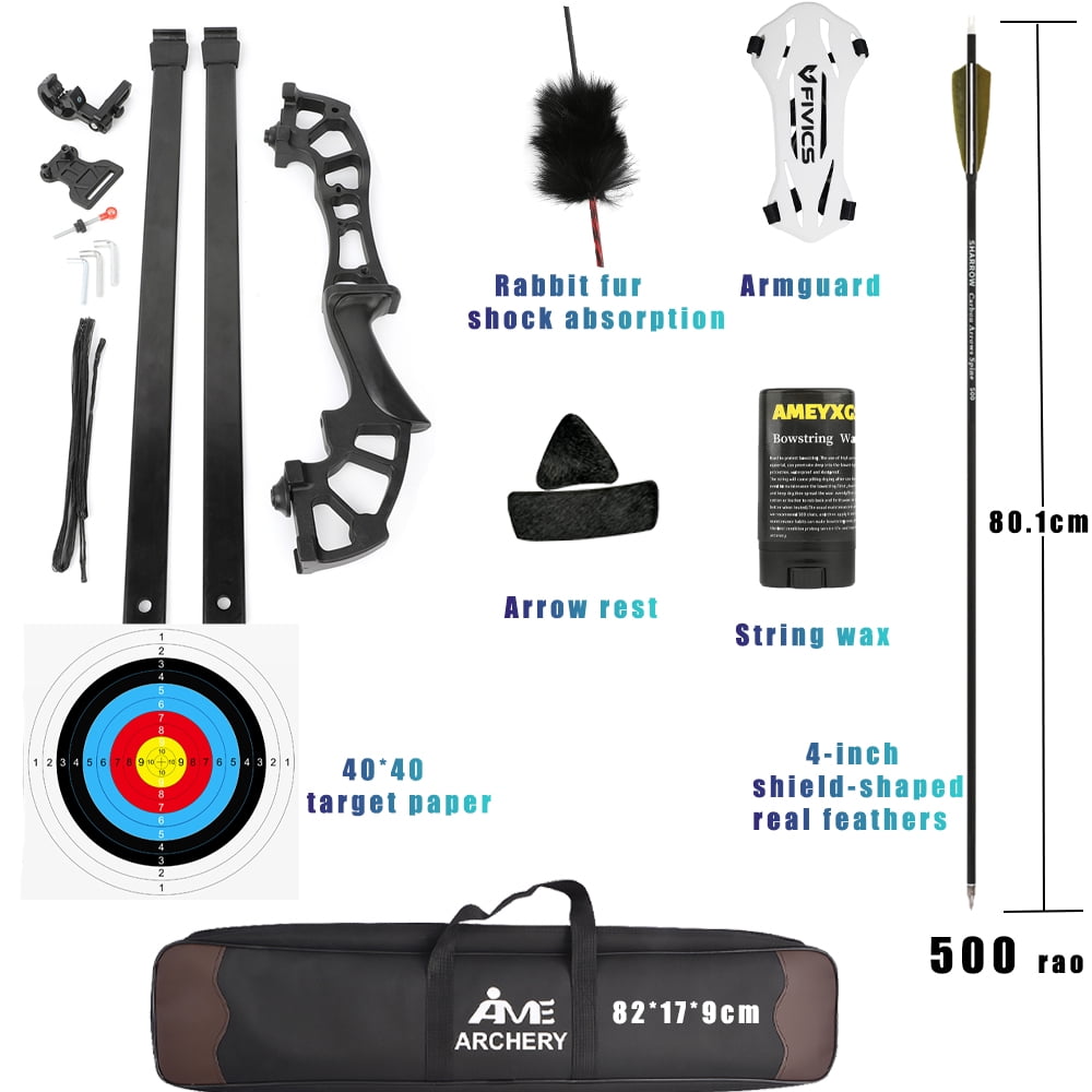 Archery Recurve Bow Set 40lbs Black Aluminum Magnesium Fiber for Hunting and Competition with Arrows and Accessories