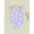 thumbnail image 3 of Musuos Toddler Girl Cute Swimsuit 6M 12M 18M 24M 3Y 4Y Sleeveless Square Neck Flower Print Tie Up Bathing Suit Summer Beach Wear, 3 of 10