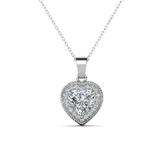Cate & Chloe Coraline 18k White Gold Plated Heart Pendant Necklace with Simulated Diamonds for Women