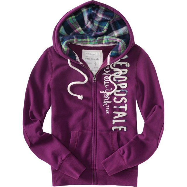 Aeropostale - Sudadera con capucha y cremallera para mujer, color morado, grande