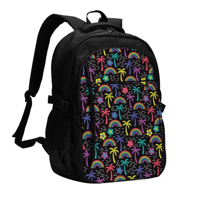 Easygdp Colorful Palms Mochila para Laptop de Viaje con Puerto USB, Mochila para Laptop con Puerto de Carga USB para Mujeres y Hombres