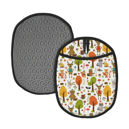 

Sikiie Animals Forest Silicone Pot Holders Oven Mitts Heat Resistant Hot Pads Non Slip Pot Holder for Kitchen Baking and Cooking 9.4 x 7.5 Inches
