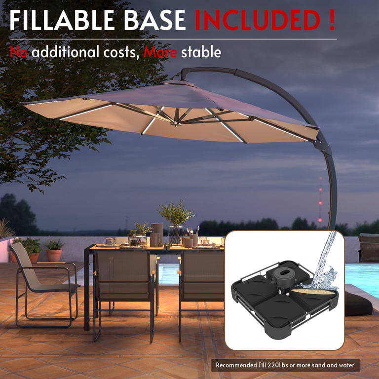 11FT Solar Powered LED Light Cantilever Patio Umbrella with Base Included, Large Cantilever Umbrella with 360Rotation, Heavy-Duty Offset Outdoor Umbrella for Patio,Pool,Backyard (Champagne) - Walmart.com 11FT Solar Powered LED Light Cantilever Patio Umbrella with Base Included, Large Cantilever Umbrella with 360Rotation, Heavy-Duty Offset Outdoor Umbrella for Patio,Pool,Backyard (Champagne) - Walmart.com
