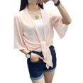 thumbnail image 3 of Women Blouses Kimono Cardigan Plus Size Solid Cardigan Women Tops V Neck Flare Sleeve Lace Up Loose Chiffon Blouse, 3 of 6