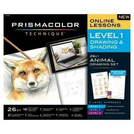 Prismacolor Technique Drawing Set, Level 1 Drawing & Shading, 26-Piece Animal Drawing Set