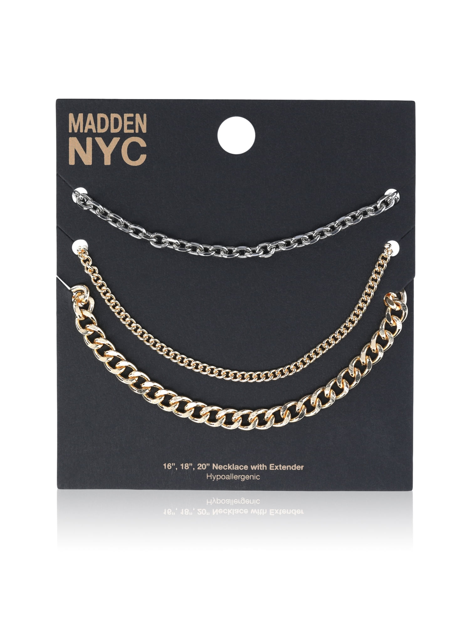 Madden NYC Women's Fashion Two Tone Mixed Chain Necklace Set, 3-Piece