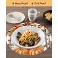 thumbnail image 3 of 13 Inch Round Placemats Set of 4, Orange Pumpkins Fall Non Slip Heat Insulation PP Table Mats, Maple Leaf Thanksgiving Botanical Washable Place Mats for Kitchen Dining Party Table Decor, 3 of 7
