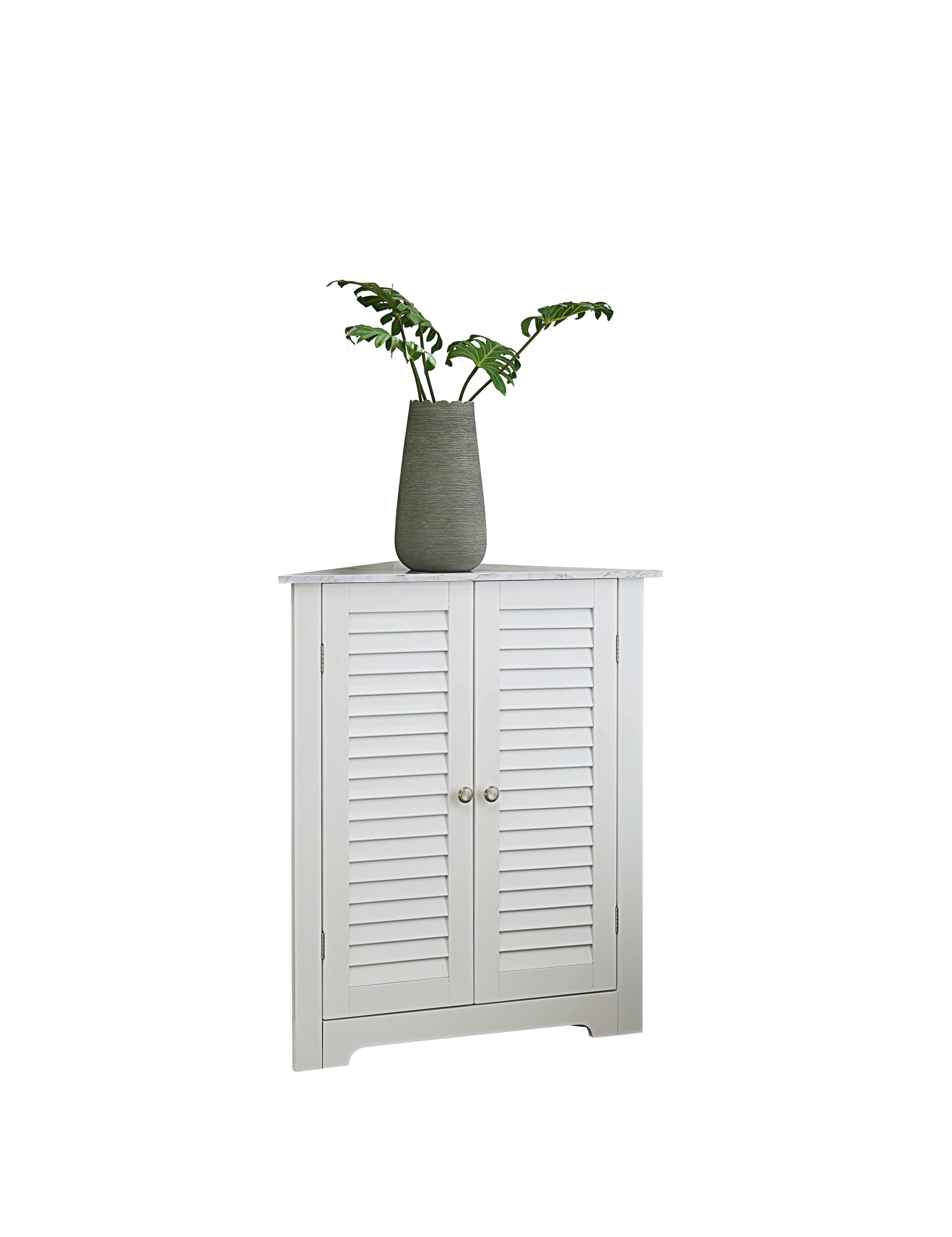 Kings Brand Furniture Freestanding Bathroom Corner Floor Storage Cabinet, White Marble