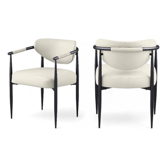 Bowery Hill Contemporary Cream Vegan Leather Dining Chair (Set of 2)
