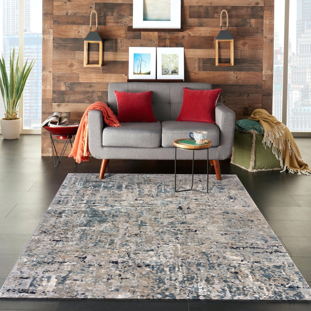 LR Home Abstract Harbor Mist & Blue 8x10 Rectangle Area Rug Walmart