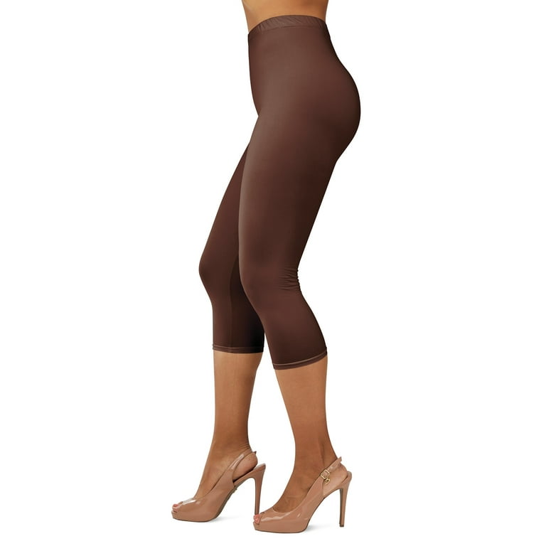 Gilbin Ultra Soft Capri High Waist Leggings for Women-Many Colors -One Size  & Plus Size (Brown S-L)