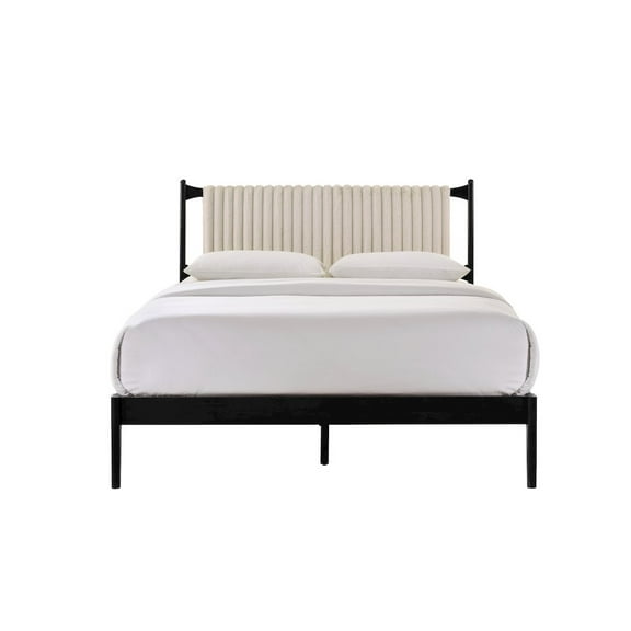 Omax Decor Ella Wooden Queen size Platform Bed in Black and Beige