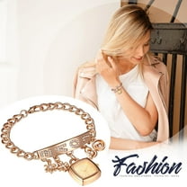 A Square Women Analog Quartz Watch Love Rhinestone Chain Bracelet Wrist Watch Wristwatch Bangle Bracelet Jewelry Set Analog Quartz Wrist Watch for Ladies