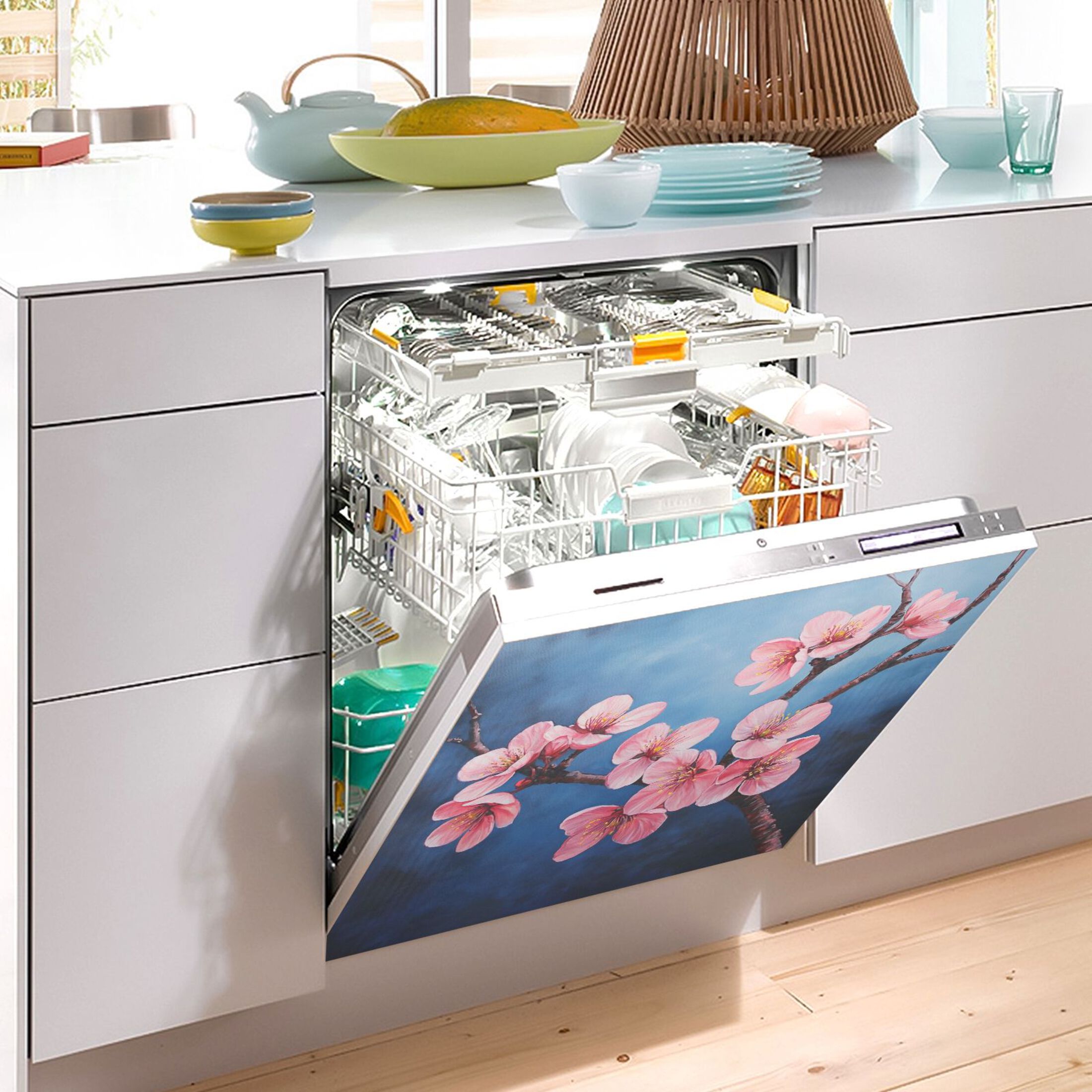 Dishwasher Magnetic Sticker 23x26 Inch Refrigerator Magnetic Sticker Washing Machine Magnetic Sticker Kitchen Panel Magnetic Sticker Home Decor Super Cute Cherry Blossom