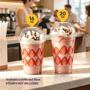 Fit Meal Prep 16oz Cold Coffee Clear Plastic Boba Cups with Dome Lids,100 Pack Disposable Dome Lid Cups for Iced Coffee,Smoothies,Parfaits & Desserts