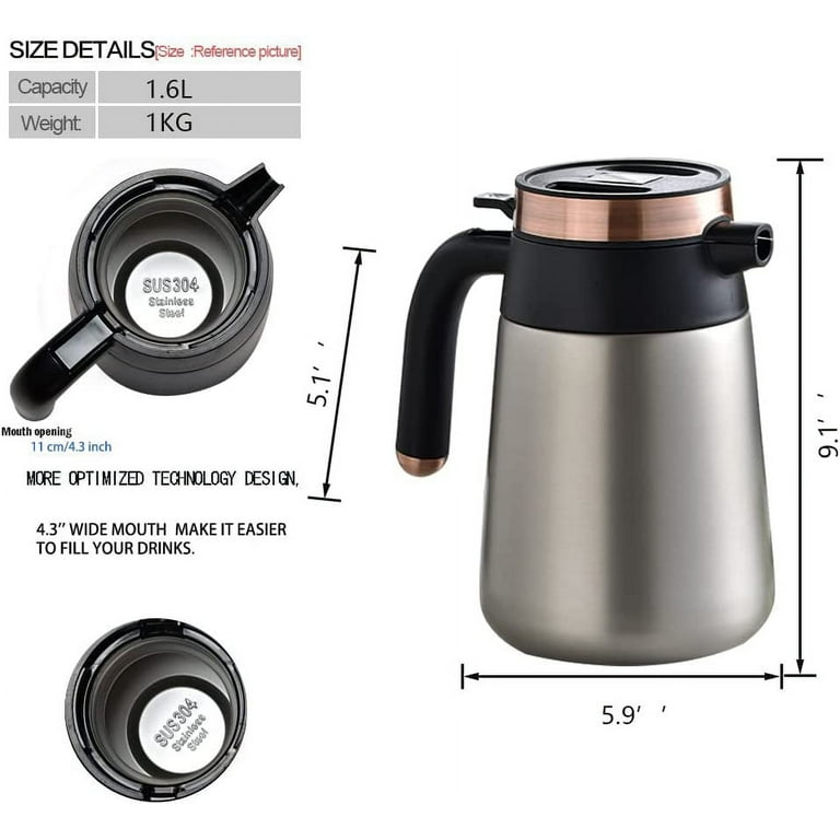 Homgreen 1.6L Coffee Carafe Vacuum Coffee Thermos for hot drinks