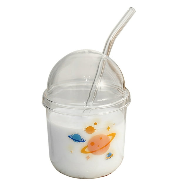 Vaso de vidrio con pajita y tapa, taza para beber jugo caliente de 430ML, taza transparente para batidos de café para viajes en casa al aire libre