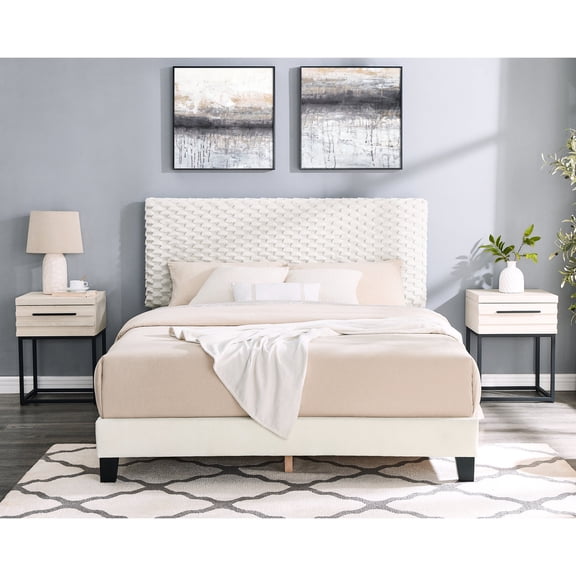 Bedroom Set with 3D Upholstered Bed and Matching Nightstands / Elevate Bedroom Aesthetics