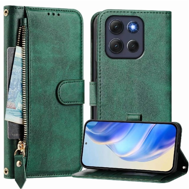 FOXDOCK Funda Tipo Cartera para Xiaomi Redmi 15 4G Cuero PU con Cremallera y Correa de Muñeca, Ranuras para Tarjetas, Soporte Plegable, Cierre Magnético