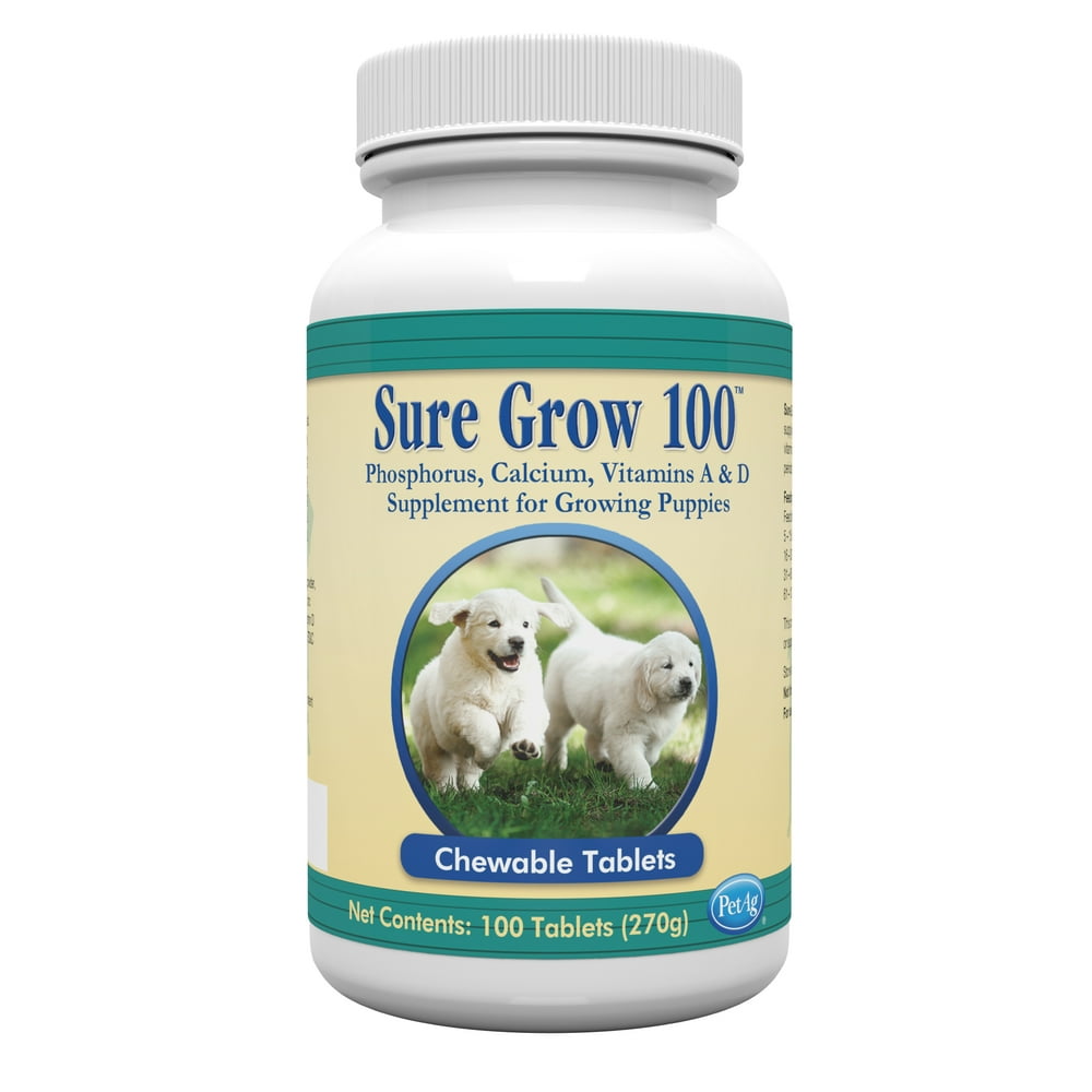 PetAg Sure Grow 100 Puppy Vitamins Calcium & Phosphorus Supplement for Dogs 100 Tablets