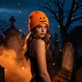 thumbnail image 5 of Jamicy Women's Beanies Hats Fashion Embroidered Pumpkin Knitted Beanie Hat Winter Thick Warm Soft Cute Hat for Winter Fall, 5 of 5
