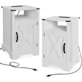 thumbnail image 3 of Mayincolor Farmhouse Wooden Nightstand Set of 2 with Charging Station and Storage Cabinets, White, 3 of 10