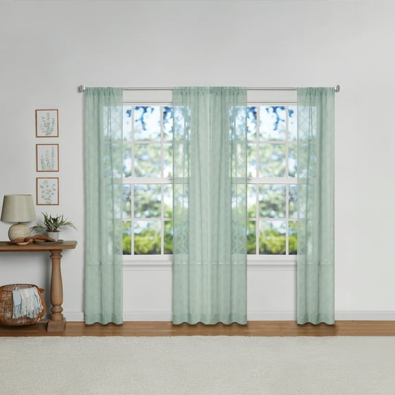 Mainstays Textured Clip Sheer Curtain Panels, Set of 4, Soft Sea, 28"W x 84"L