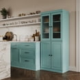 thumbnail image 3 of Palace Imports 100% Solid Wood 32" Pantry Cabinet with Solid, Frosted Glass Doors and Adjustable Shelves, Aqua Blue, 3 of 5