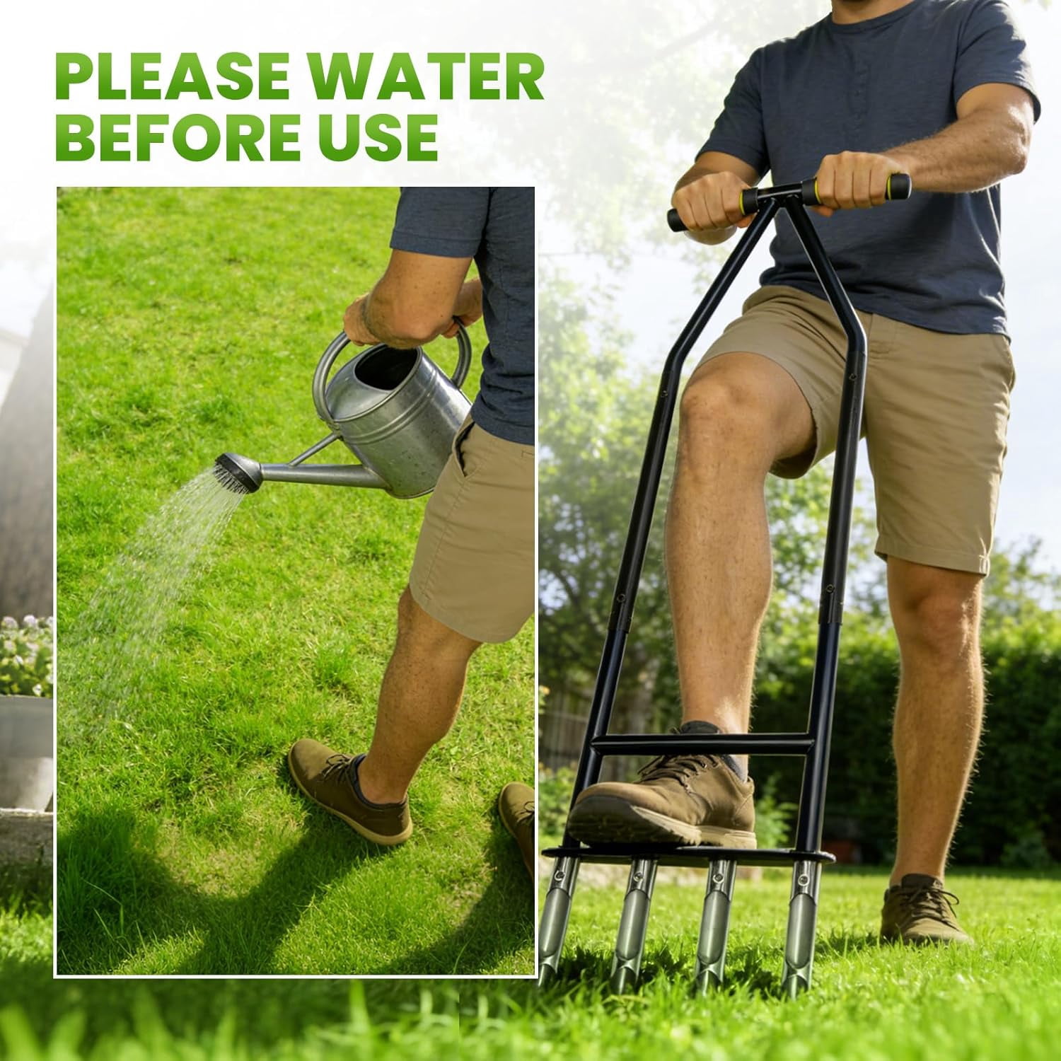 Aerator Lawn Tool,Core Tool with 4 Tines for Gardening,Easy Assembled Manual Grass Steel Material Yard Care Health Soil,Suitable Soft Soil（Water Before Use）