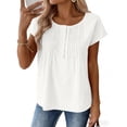thumbnail image 5 of Admvng Shirts For Women Fashion Summer Solid Color Crew Neck Short Sleeve Button Shirt Top S-2XL, 5 of 8